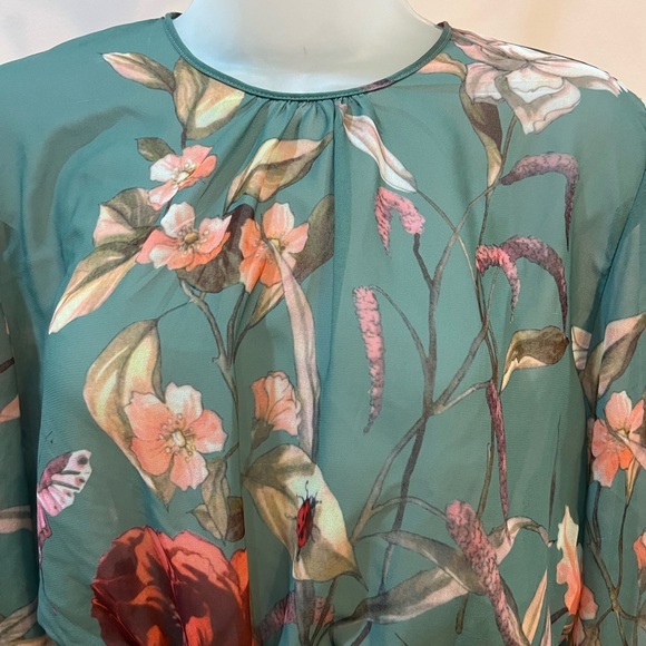 Beautiful floral long sleeve green dress /size S - Picture 3 of 8